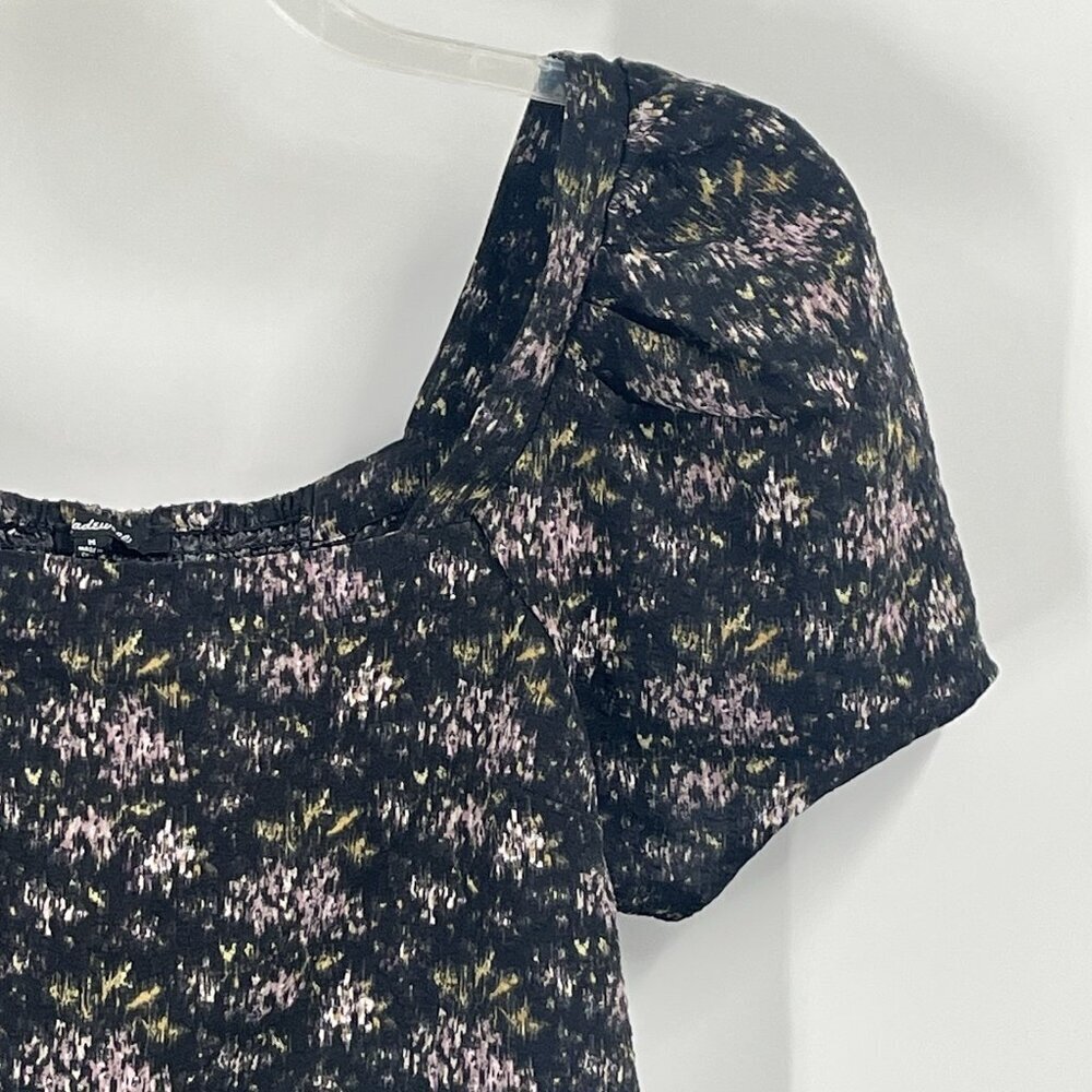 Madewell Black Floral Crop Top Cottagecore Sz Medium Short Sleeve Romantic Chic - Picture 2 of 5